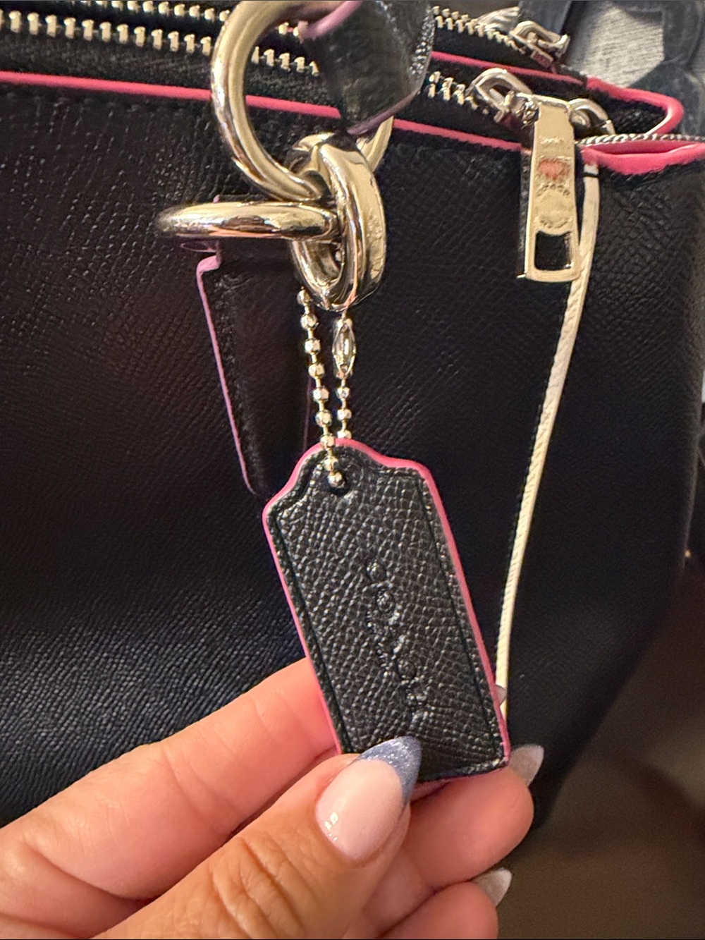 Coach Christie Black Pink Leather Shoulder crossbody Bag with Trim - Picture 12 of 13